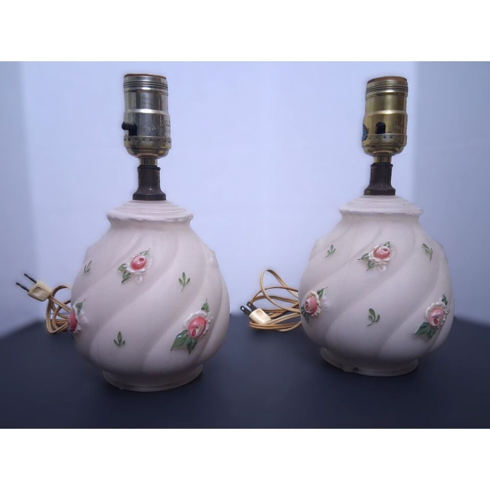 Underwriters Laboratories Inc. Pair of Vintage Cream Satin Glass Boudoir Lamps